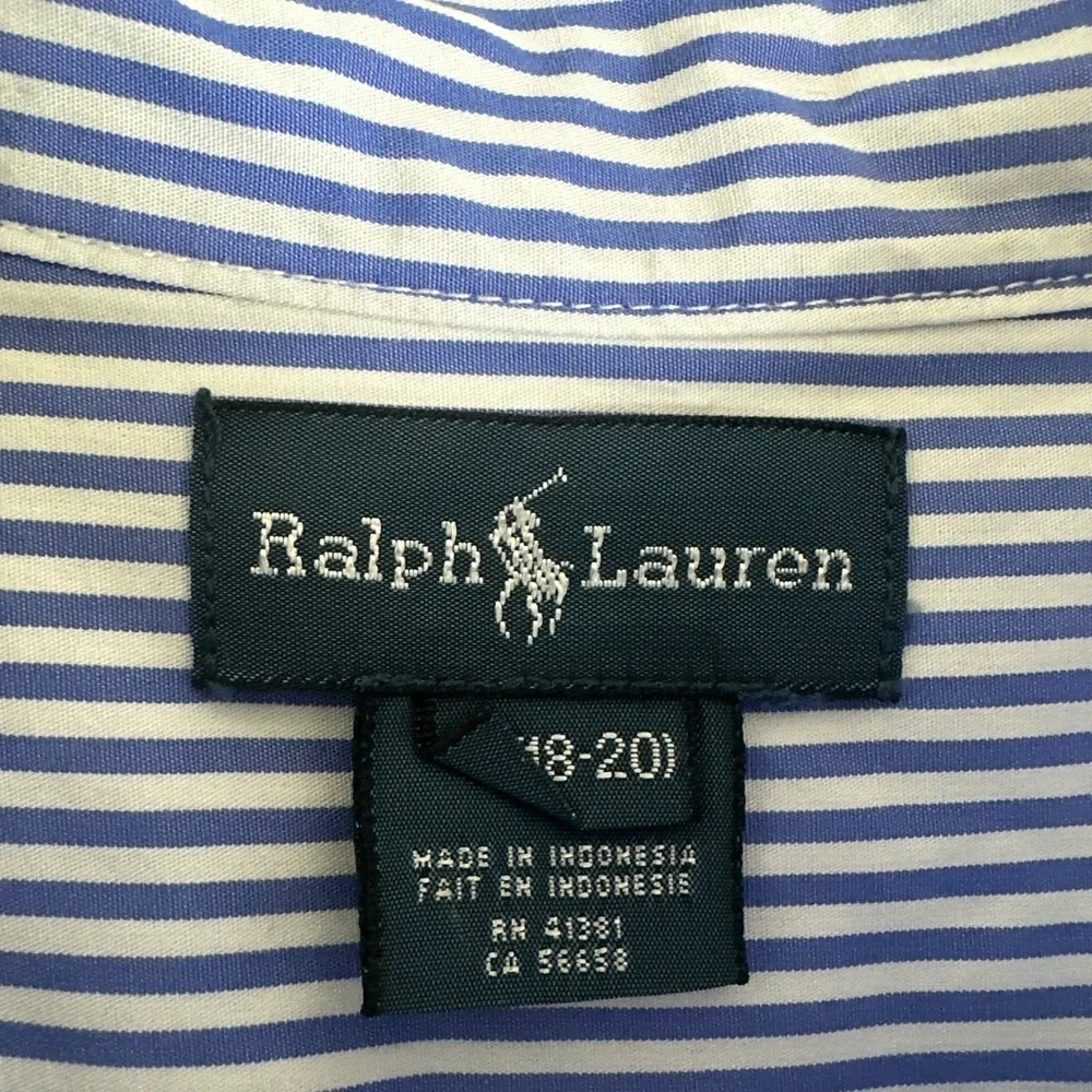 Ralph Lauren Boys Casual Blue Striped Button-Down Shirt – Size 18/20